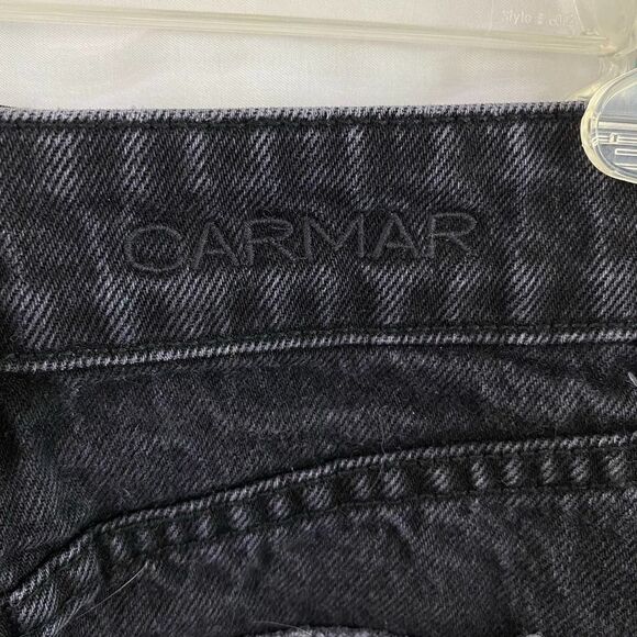 Carmar Black High Rise Slim Fit Distressed Floral Embroidered Denim Skirt - Picture 9 of 14